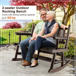 Costway Patio Rocking Bench Carbonized Wood Double Rocker Lovesear w/ Ergonomic Seat