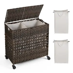 Costway 110L 2-Section Laundry Hamper Clothes Hamper with Lid Removable Liner Bags