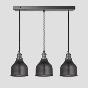 Industville Brooklyn Cone 3 Wire Cluster Lights, 7 inch, Pewter, Pewter holder