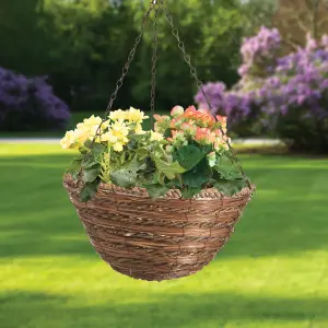 Panacea Fern & rope Natural Round Rattan Hanging basket, 35cm