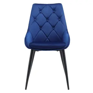 Dining Chair Set of 4 Blue Velvet Upholstered Dining Chairs with Metal Legs