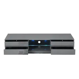 Sienna TV Stand With Storage for Living Room and Bedroom, 1600 Wide, LED Lighting, Media Storage, Grey High Gloss Finish