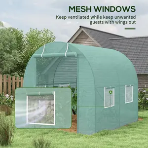 Outsunny Polytunnel Greenhouse Outdoor Grow House Roll Up Door Windows 2x2.5m