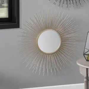 Gold Metal Starburst Design Round Wall Mirror