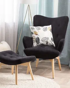 Wingback Chair VEJLE with Footstool Velvet Black