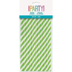 Unique Party Striped Disposable Straws (Pack of 40) Lime Green (One Size)