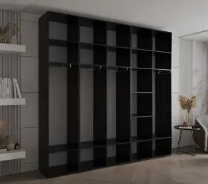 Stylish Black Inova 3 Hinged Door Wardrobe W2500mm H2370mm D470mm - Modern Storage with Gold Vertical Handles