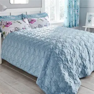 Dunelm Heavenly Hummingbird Quilted Bedspread, Animals, Size: Super King, Blue, Duck Egg