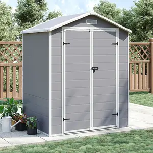 6x4 ft Grey Apex Roof Garden Metal Storage Tool Shed with Floor and Window