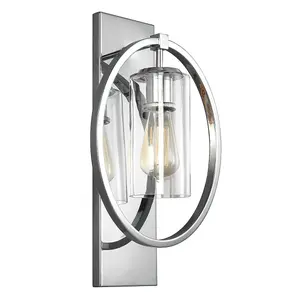 Wall Light Door Knocker Hoop with Clear Glass Shade Polished Chrome LED E27 60W