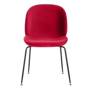 Luxurious Red Velvet Dining Chair with Black Metal Legs