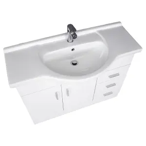 Rinse Bathrooms Gloss White Painted Bathroom Basin Sink Vanity Unit Cabinet Soft Close Door Hinges Floor Standing 1050mm