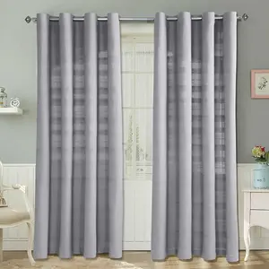 Homescapes Cotton Rajput Ribbed Silver Grey Curtain Pair, 66 x 90"