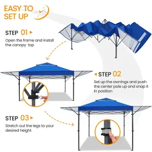 Yaheetech 3mx5m Blue Fabric Pop Up Canopy Tent w/ Side Awnings