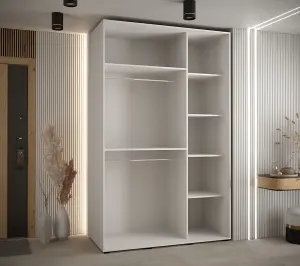 Sapporo II White Matt Mirrored Sliding Door Wardrobe with Contemporary Lamella Effect (H)2050mm (W)1500mm (D)600mm