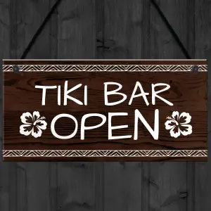 Red Ocean Tiki Bar Open Sign For Home Bar Man Cave Novelty Garden Decor Plaque Gifts