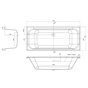 Sydney White Super-Strong Acrylic Double Ended Straight Bath (L)1700mm (W)750mm