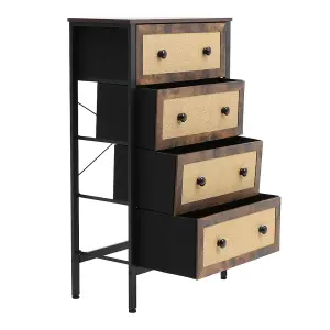 Chest of Drawers Rustic Rattan Storage Cabinet with 4 Drawers