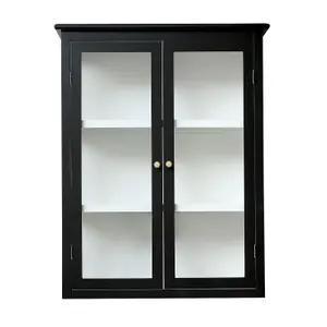 Melody Maison Large Black & White Glass Fronted Wall Cabinet 90cm x 70cm