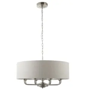 Haywood Brushed Chrome with Natural Linen Shade Classic Modern 8 Light Ceiling Pendant