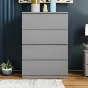 Vida Designs Denver Grey 4 Drawer Chest (H)960mm (W)700mm (D)400mm