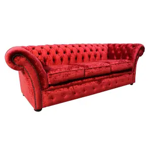 Chesterfield 3 Seater Modena Pillarbox Red Velvet Sofa In Balmoral Style