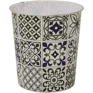 MantraRaj Mosaic Navy Waste Paper Bin Round Trash Can Lightweight Small Plastic Rubbish Bin