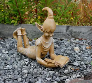 Laying Elf Reading Garden Ornament