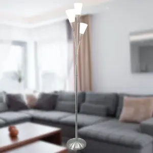 First Choice Lighting Bally Satin Nickel with Alabaster Shades Floor Lamp