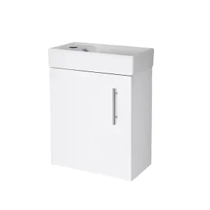 Gloss White 400 Wall Hung Basin Sink Vanity Unit & Dom Basin Tap