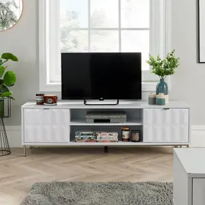 Home Source Siena White High Gloss TV Media Entertainment Stand Storage Unit