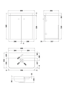 Wall Hung 2 Door Vanity Unit with Ceramic Sink - 600mm - Soft Black