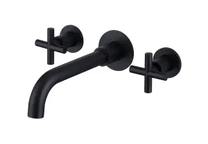 VURTU Noir Wall Mounted 3 hole Basin & Bath Mixer, 305(H) x 260(W), Black, 659846