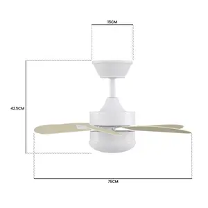 Alisha-Ann 75cm Ceiling Fan with Light Kit White with Wood Blades