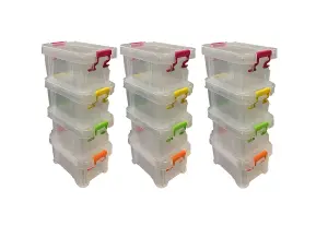 Set of 12 x 0.2L Mini Clip Top Allstore Stackable Storage Boxes Office Organiser