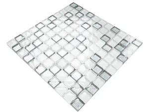 Glass mosaic on mesh for bathroom or kitchen 300mm x 300mm - Silver Crystal