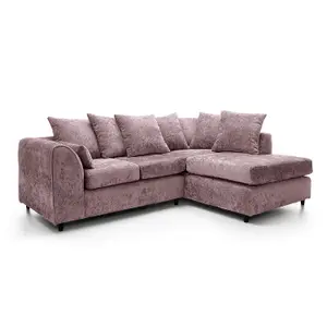 Harriet Crushed Chenille Right Facing Corner Sofa in Pink