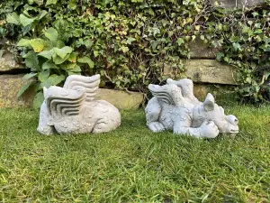 Pair of Small Laying Dragons Sculptures