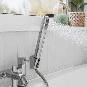 GoodHome Owens Gloss Chrome effect Deck-mounted Bath mixer tap with shower kit