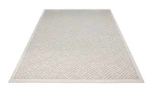 Light Grey Ivory Modern Chequered Geometric Easy to Clean Dining Room Bedroom and Living Room Rug-120cm X 180cm