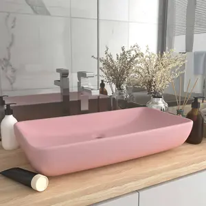 Berkfield Luxury Basin Rectangular Matt Pink 71x38 cm Ceramic