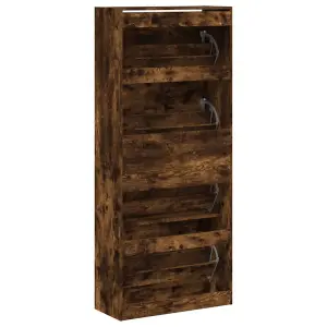 Berkfield Shoe Cabinet with 4 Flip-Drawers Smoked Oak 80x34x187.5 cm