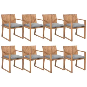 Set of 8 Garden Chairs with Cushions SASSARI Acacia Wood Grey