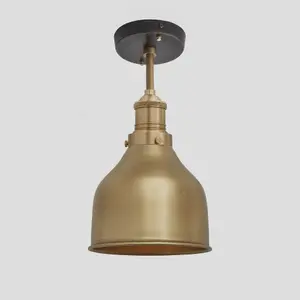 Industville Brooklyn Cone Flush Mount, 7 Inch, Brass, Brass Holder