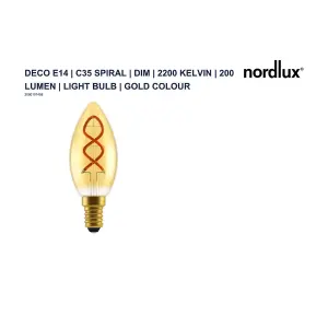 Nordlux Deco E14 C35 Spiral Dim 2200 Kelvin 200 Lumen Light Bulb In Gold