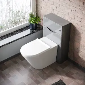 Nes Home Dwight 500mm WC Unit Grey & Rimless Back To Wall Toilet Flat Pack