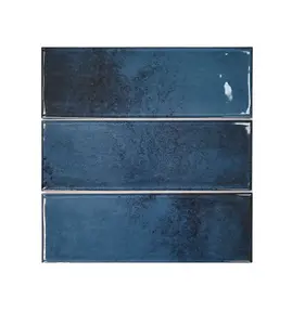 Top Ceramics Blue Gloss Metro Ceramic Wall Tile Flat Bumpy (L)300mm x (W)100mm Each box 0.84sqm