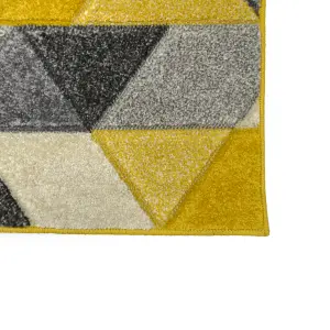 Portland Yellow & Grey Geometric Small Rug, (L)150cm x (W)80cm