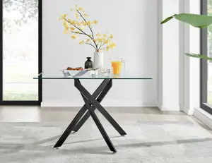 Furniturebox UK Leonardo Black Leg Glass Dining Table & 4 Grey Pesaro Gold Leg Chairs