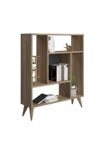 Norm Bookcase with 5 Compartments Display Unit, 90 x 25 x 105 cm Free Standing Shelves, Bookshelf, Open Cabinet, Oak